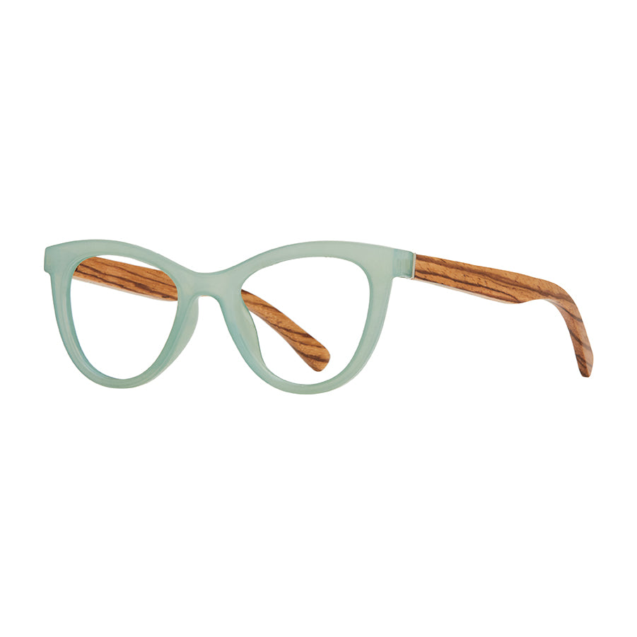 BP20222 - Sunny - Milky Aqua / Zebra Wood / Blue Light Filtering Reader Lens