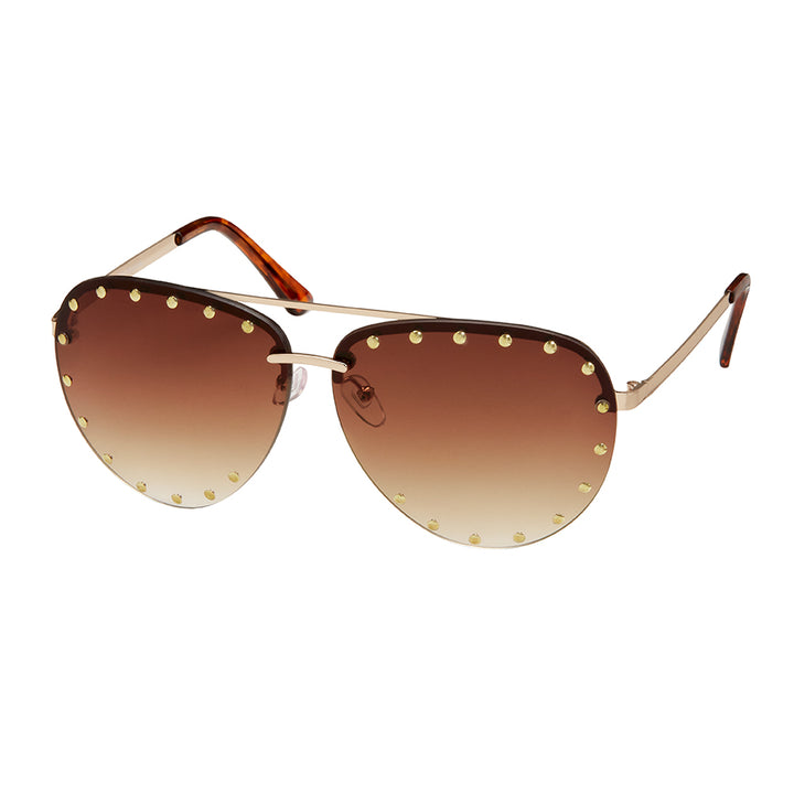 1651 - Jade- Rimless Studded Aviator Sunglasses