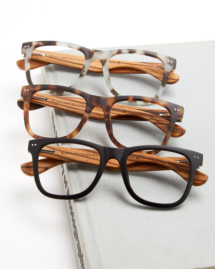 BP20253 - Alden - Matte Slate Blue Tortoise / Zebra Wood / Blue Light Filtering Reader Lens