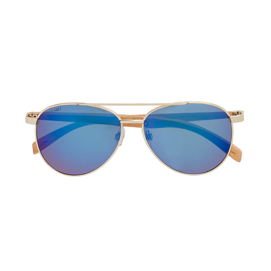 BP19335- NEW Amador Matte Gold / Beechwood / Blue Mirror Polarized Lens