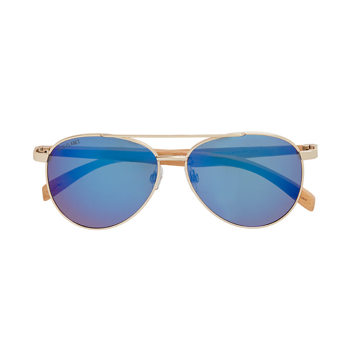 BP19335- NEW Amador Matte Gold / Beechwood / Blue Mirror Polarized Lens