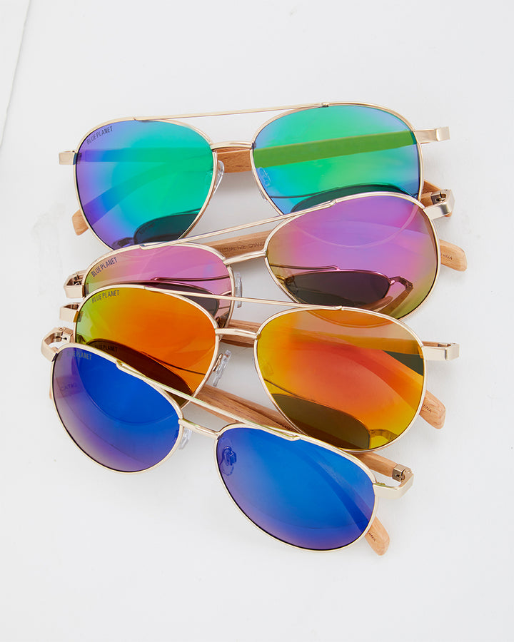 BP19337 - NEW Amador Matte Gold / Beechwood / Green Mirror Polarized Lens