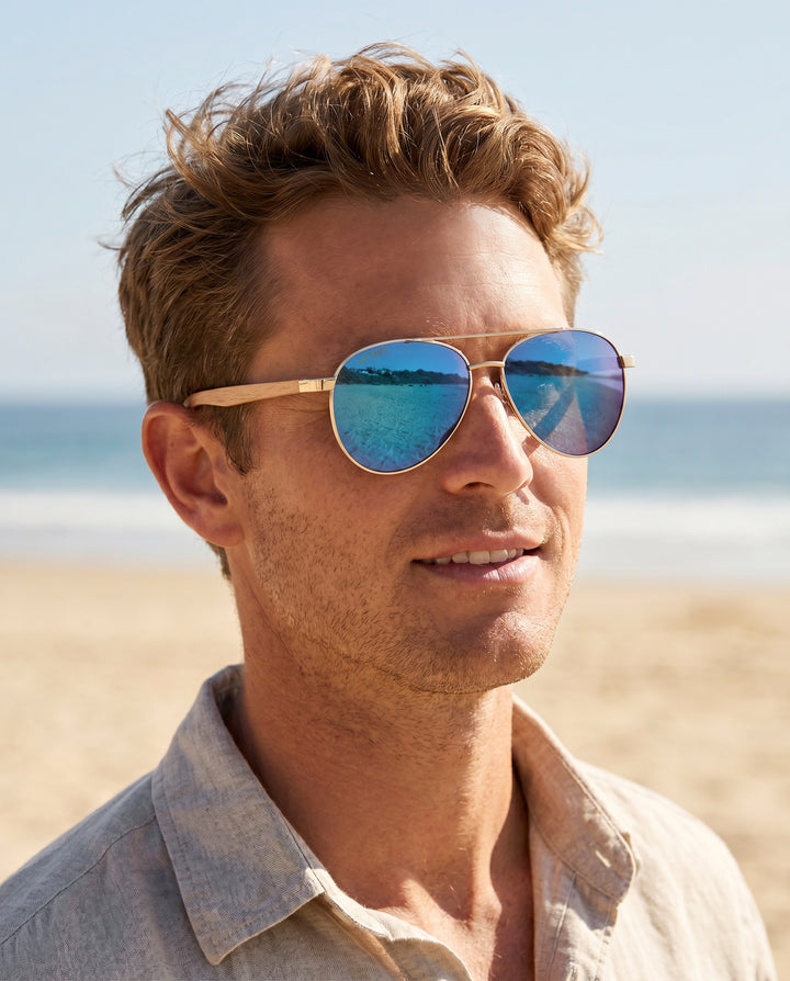 BP19337 - NEW Amador Matte Gold / Beechwood / Green Mirror Polarized Lens