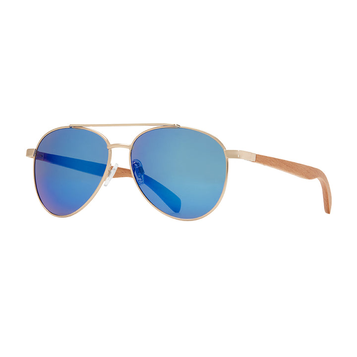 BP19335- NEW Amador Matte Gold / Beechwood / Blue Mirror Polarized Lens
