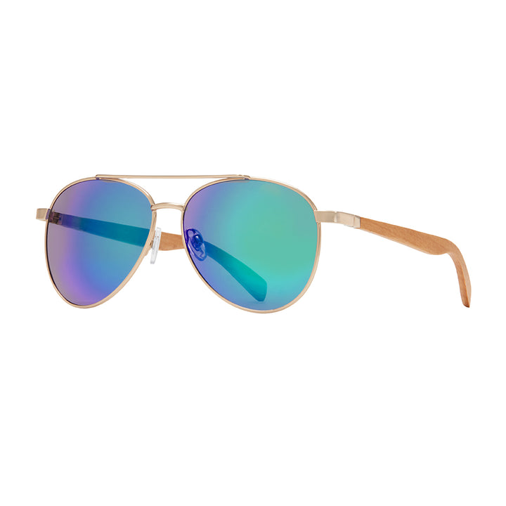 BP19337 - NEW Amador Matte Gold / Beechwood / Green Mirror Polarized Lens