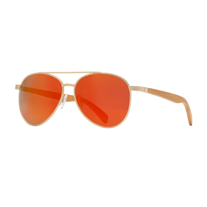 BP19338 - NEW Amador Matte Gold / Beechwood /Red Mirror Polarized Lens