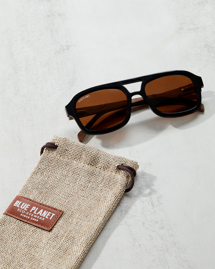 BP10141 - NEW Ari Aviator Onyx/Walnut Wood / Brown Polarized