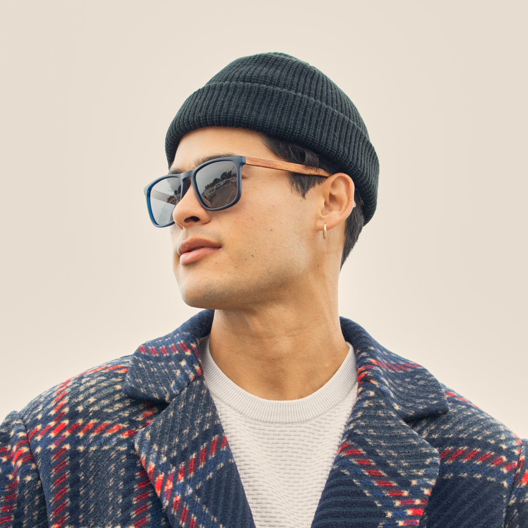 BP18003 - Cail - Matte Navy Blue / Walnut Wood / Smoke Polarized Lens