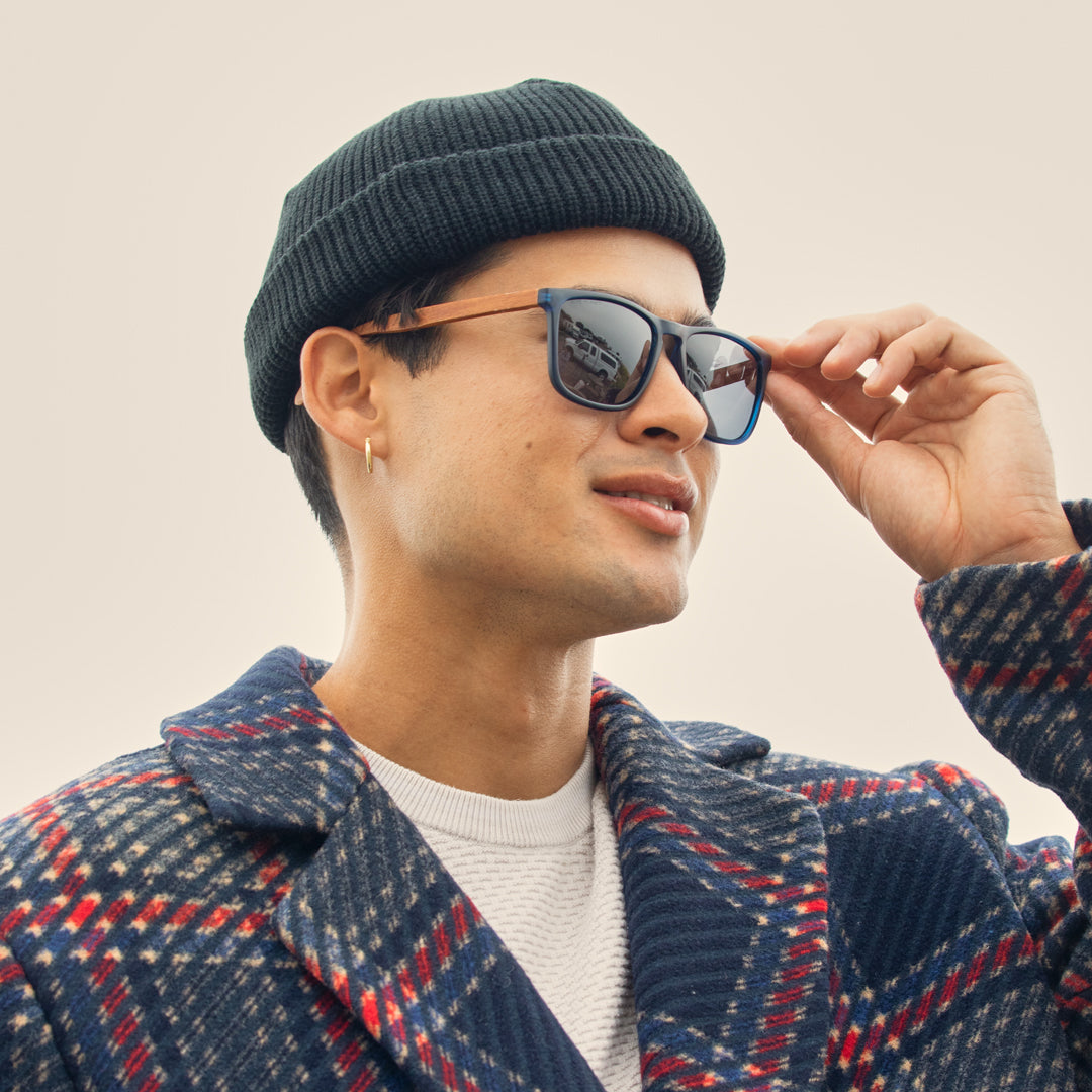BP18003 - Cail - Matte Navy Blue / Walnut Wood / Smoke Polarized Lens