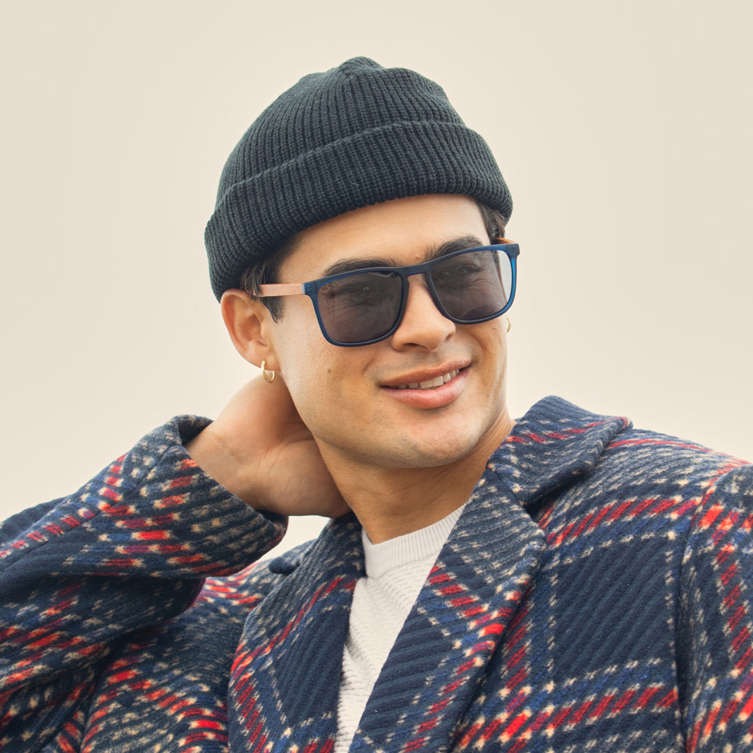 BP18003 - Cail - Matte Navy Blue / Walnut Wood / Smoke Polarized Lens