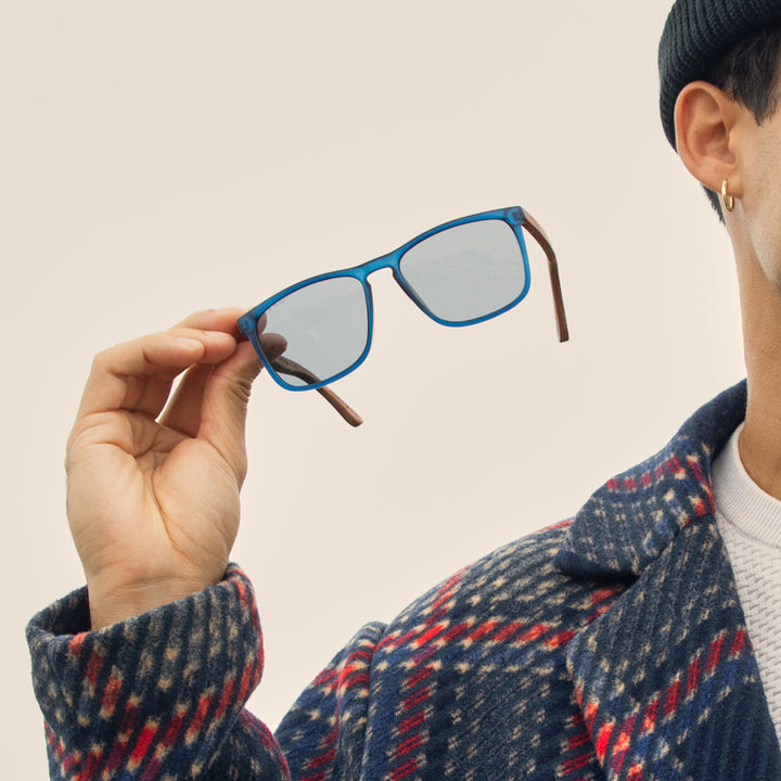 BP18003 - Cail - Matte Navy Blue / Walnut Wood / Smoke Polarized Lens