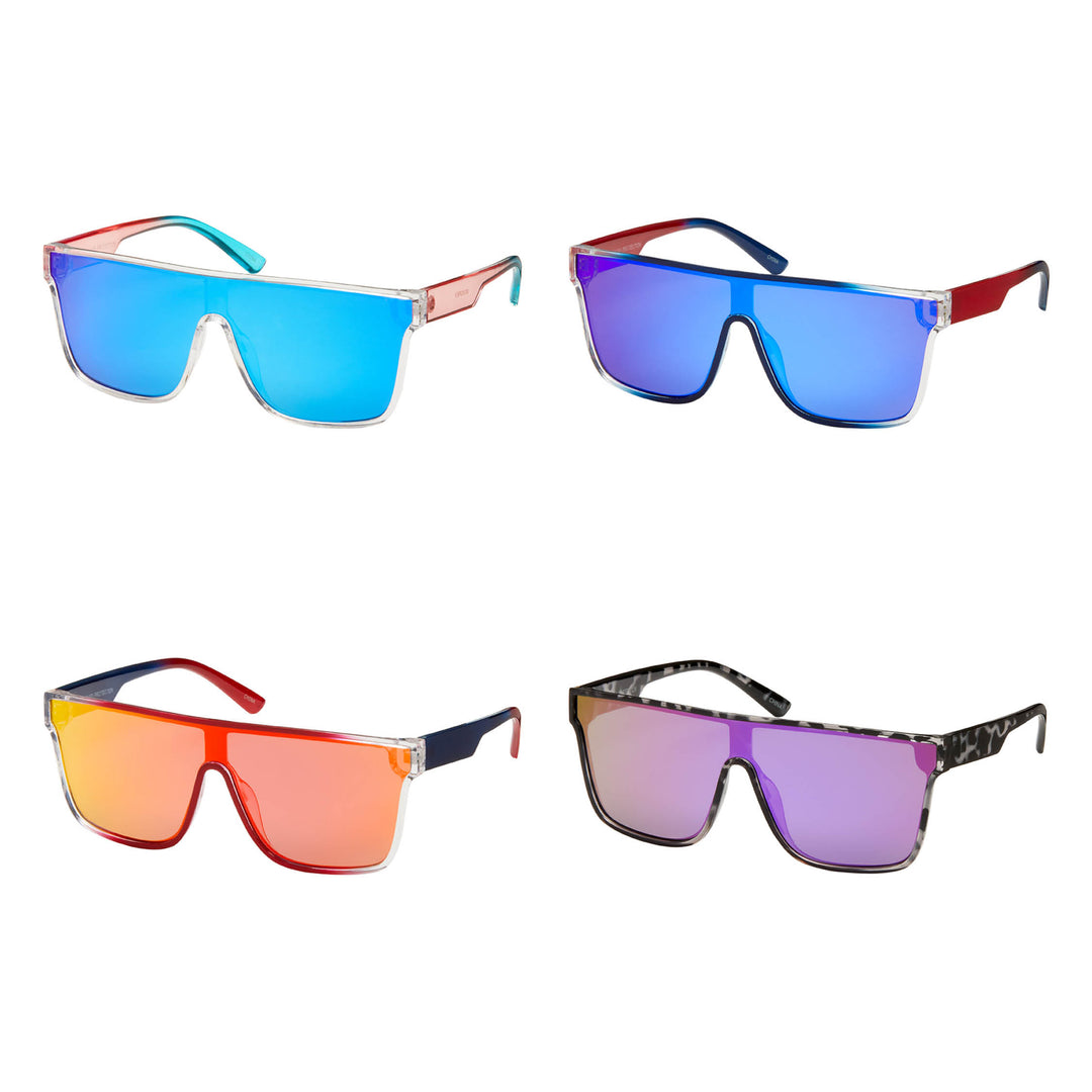 1271 Shields-Wrap Mirror Color Lens Sunglasses