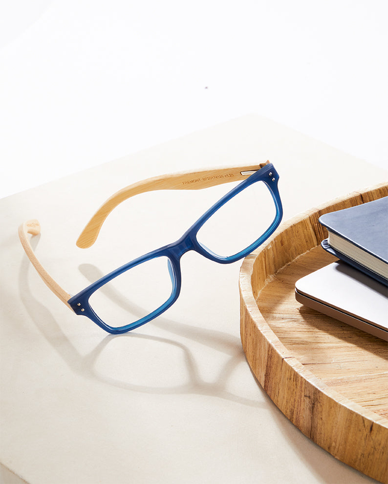 BP20174 - Fremont - Navy Blue / Bamboo / Blue Light Filtering Reader Lens