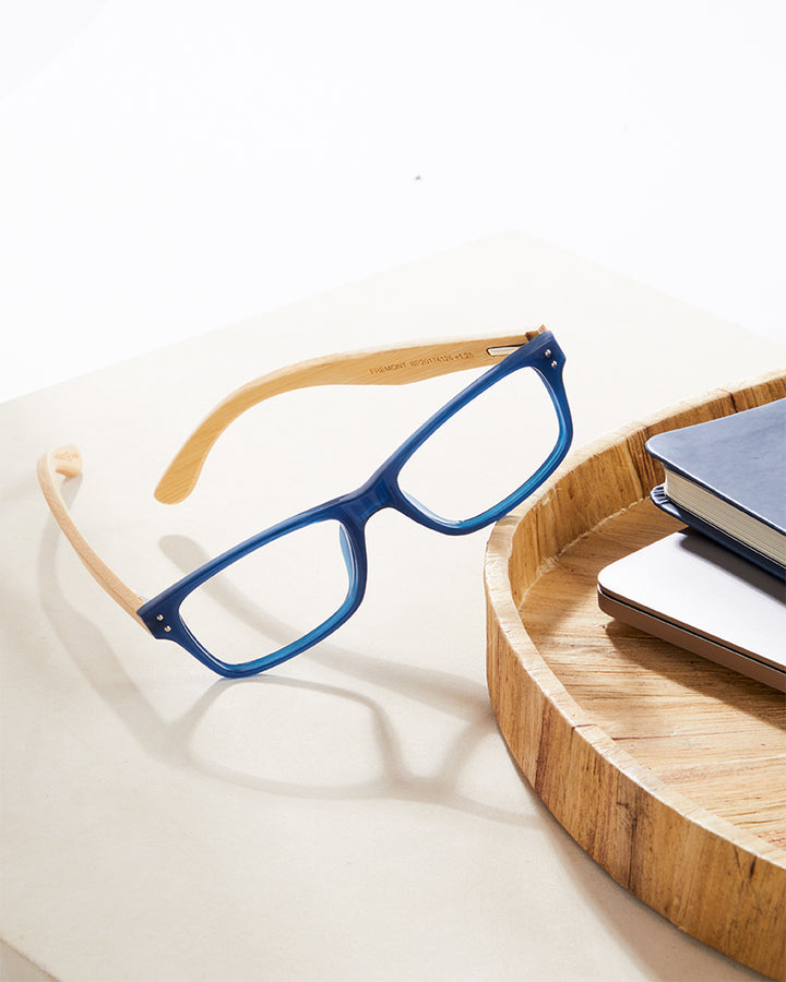 BP20174 - Fremont - Navy Blue / Bamboo / Blue Light Filtering Reader Lens