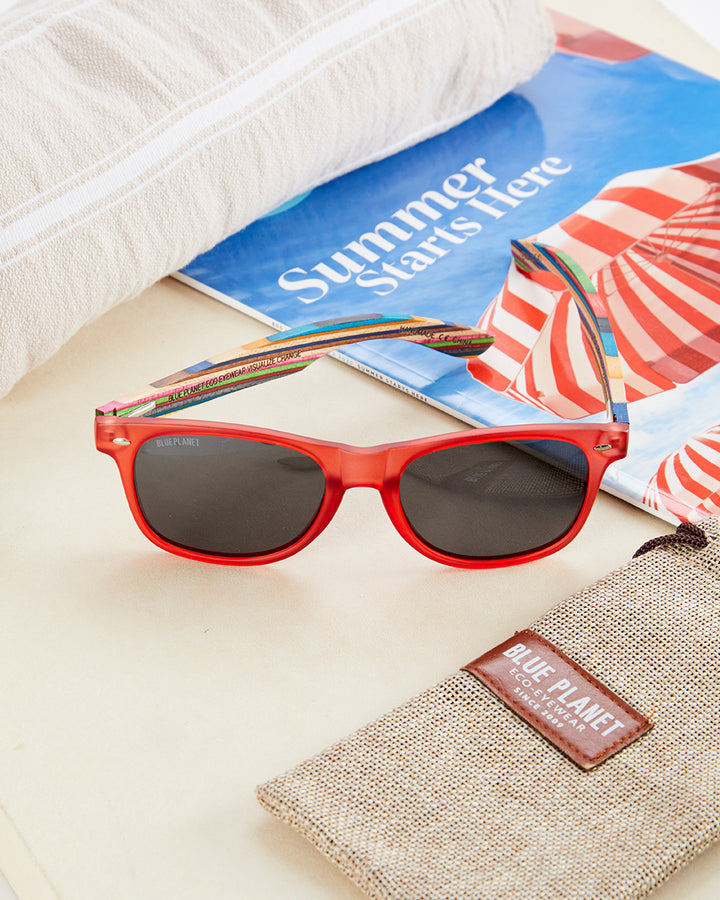 BP19028 - Indio - Matte Red / Rainbow Wood/ Smoke Polarized Lens