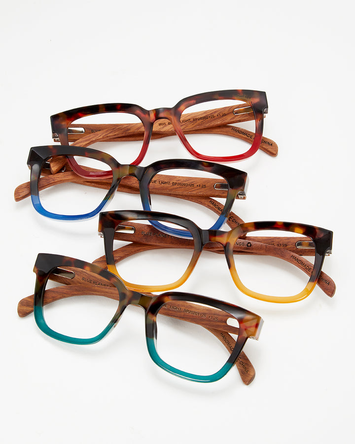 BP20204 - Iris - Honey Tortoise To Yellow / Walnut Wood / Blue Light Filtering Reader Lens