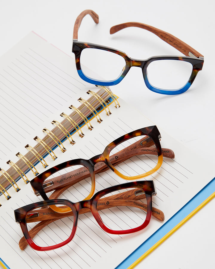 BP20204 - Iris - Honey Tortoise To Yellow / Walnut Wood / Blue Light Filtering Reader Lens