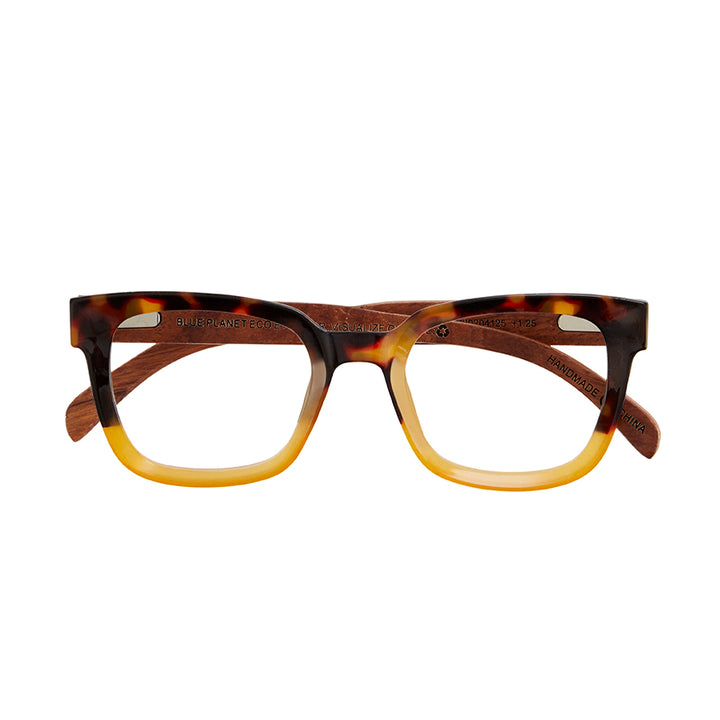 BP20204 - Iris - Honey Tortoise To Yellow / Walnut Wood / Blue Light Filtering Reader Lens