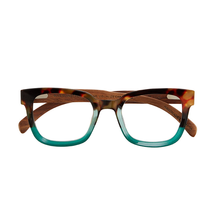 BP20201 - Iris - Honey Tortoise To Green / Walnut Wood / Blue Light Filtering Reader Lens