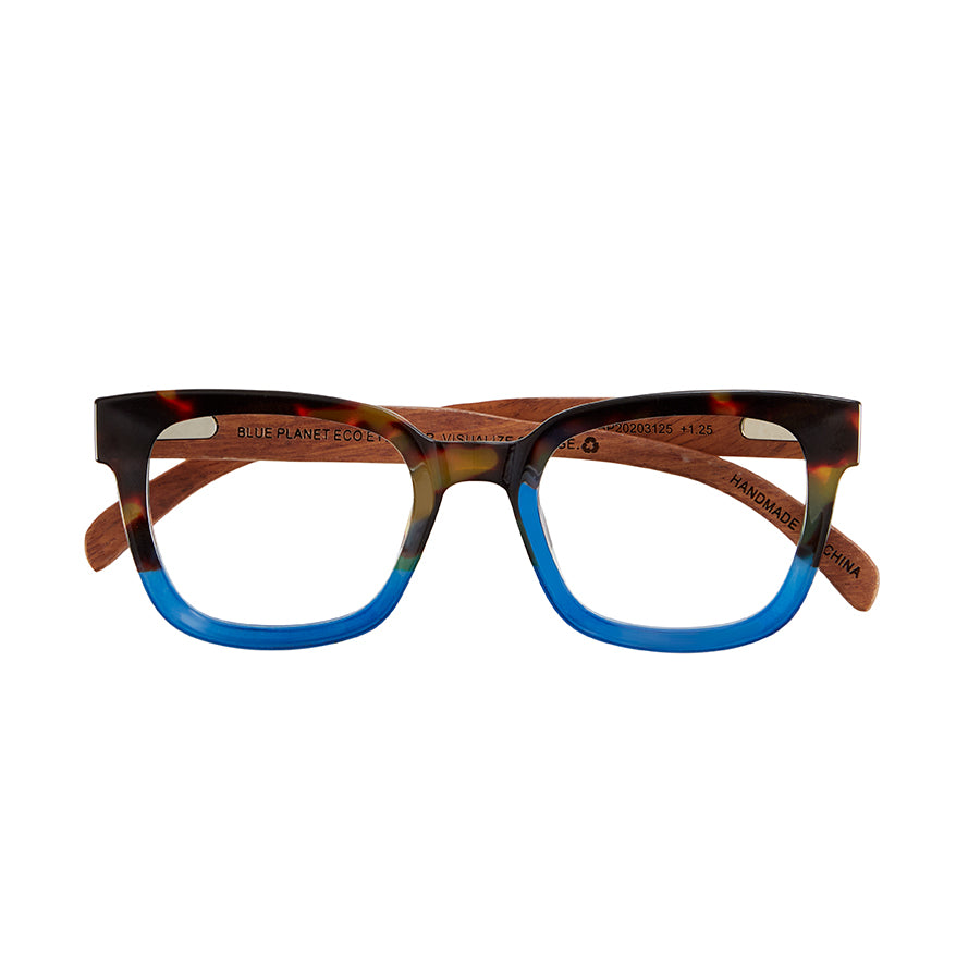 BP20203 - Iris - Honey Tortoise To Blue / Walnut Wood / Blue Light Filtering Reader Lens
