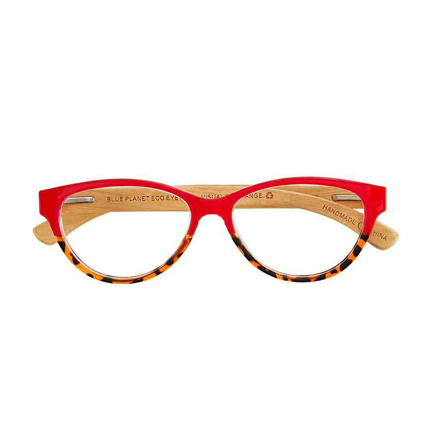BP20141 - Lucia - Red To Amber Tortoise / Natural Bamboo / Premium Reader Lens