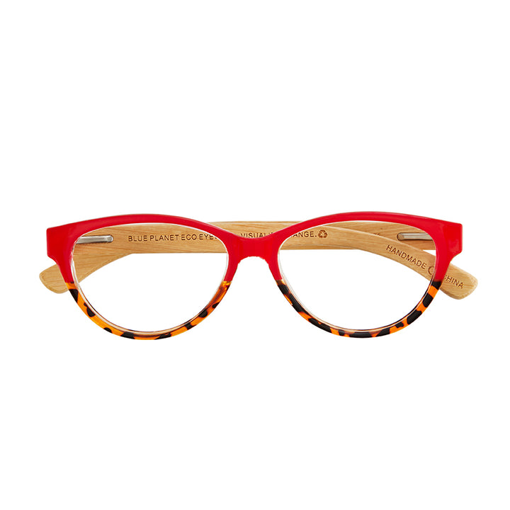BP20141 - Lucia - Red To Amber Tortoise / Natural Bamboo / Premium Reader Lens