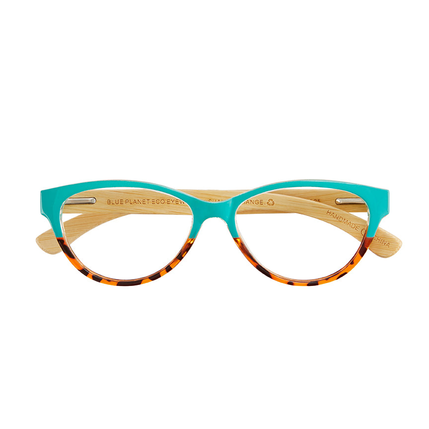 BP20143 - Lucia - Turquoise To Amber Tortoise / Natural Bamboo / Premium Reader Lens