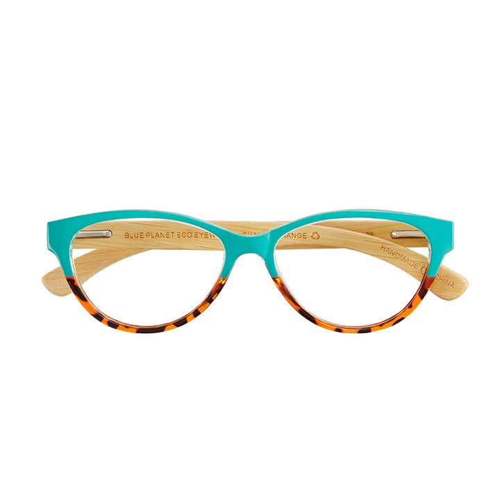 BP20143 - Lucia - Turquoise To Amber Tortoise / Natural Bamboo / Premium Reader Lens