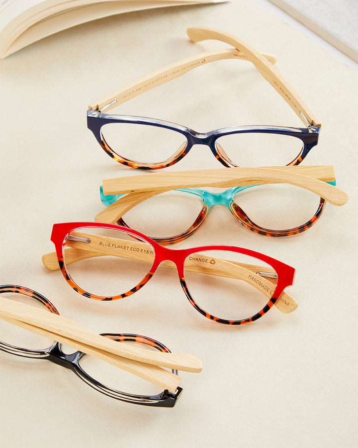 BP20143 - Lucia - Turquoise To Amber Tortoise / Natural Bamboo / Premium Reader Lens