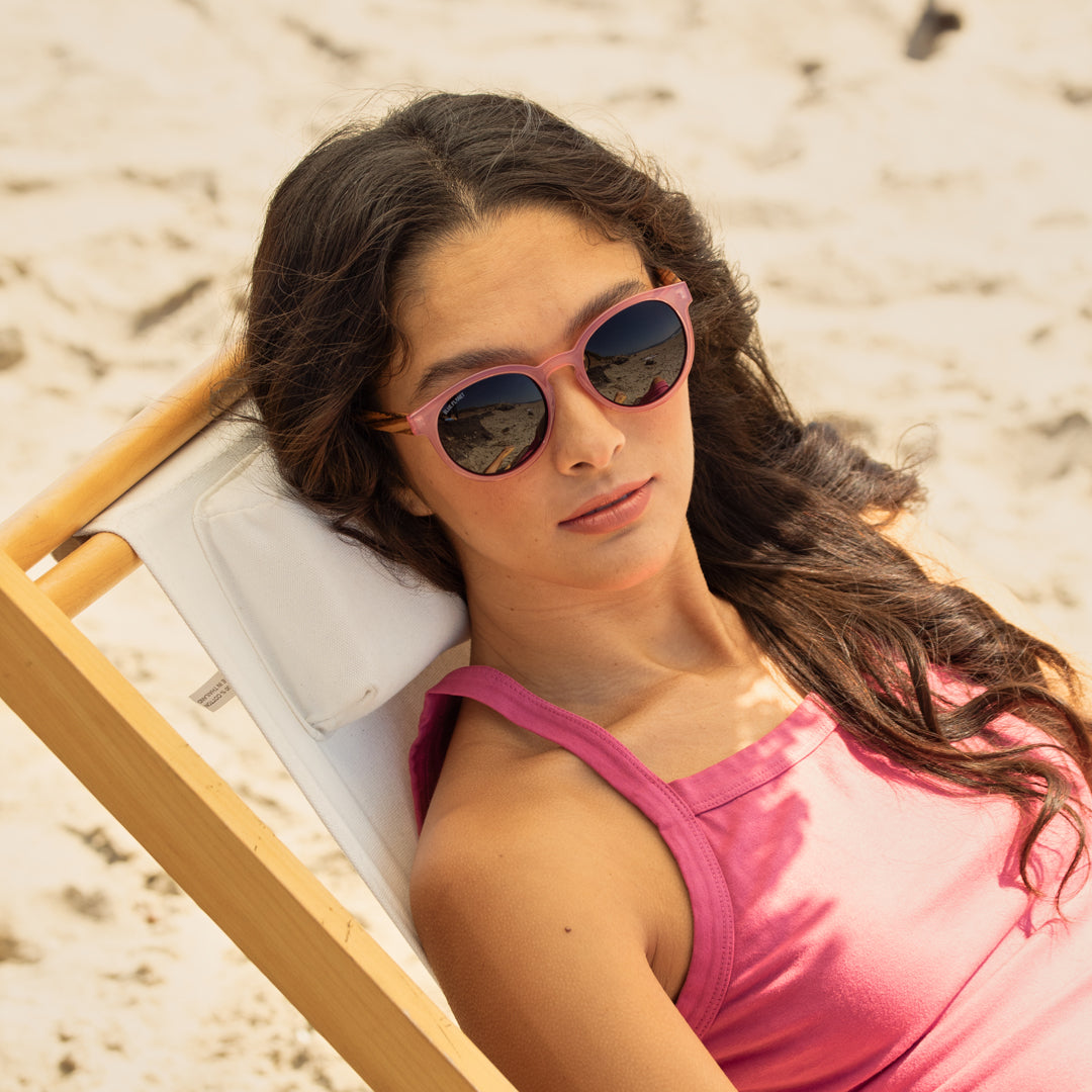 BP19595 - NEW Reagan Pink / Zebra Wood/ Brown Polarized Lenses