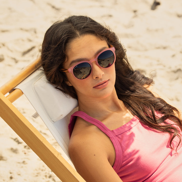 BP19595 - NEW Reagan Pink / Zebra Wood/ Brown Polarized Lenses