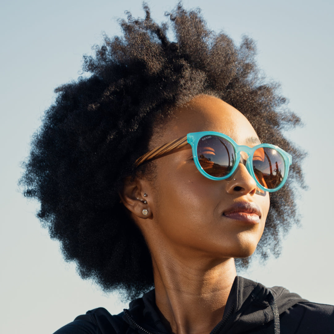 BP19591 - Reagan- Aqua / Zebra Wood/ Brown Polarized Lens