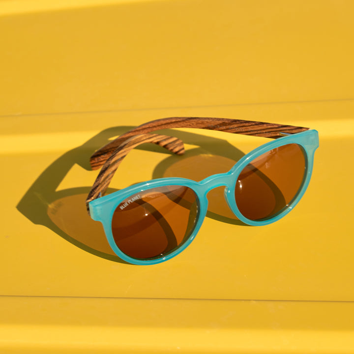 BP19591 - Reagan- Aqua / Zebra Wood/ Brown Polarized Lens