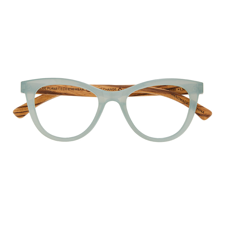 BP20222 - Sunny - Milky Aqua / Zebra Wood / Blue Light Filtering Reader Lens