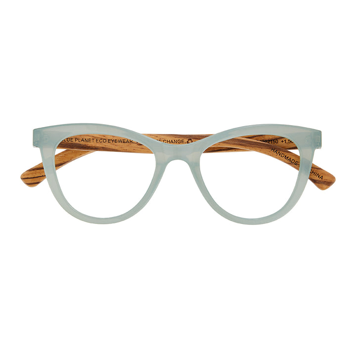 BP20222 - Sunny - Milky Aqua / Zebra Wood / Blue Light Filtering Reader Lens