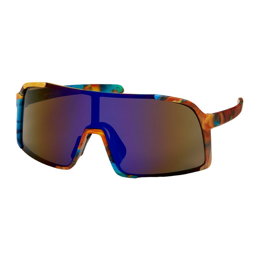 1272 Shields- Multi Color Large Wrap Mirror Color Lens Sunglasses-