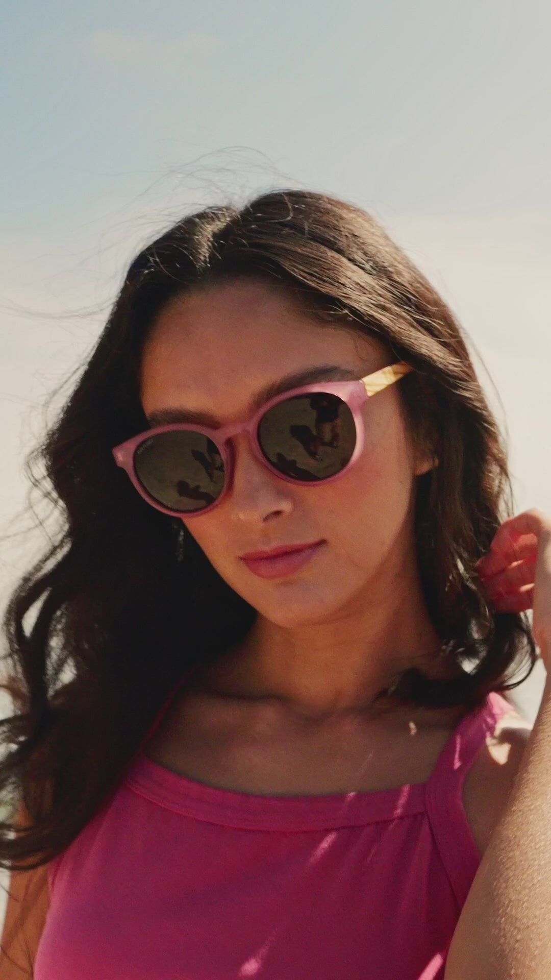 BP19595 - NEW Reagan Pink / Zebra Wood/ Brown Polarized Lenses