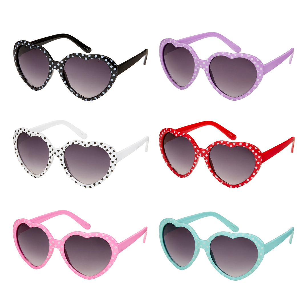 K6902 Kids - Polka Dot Color Hearts Sunglasses