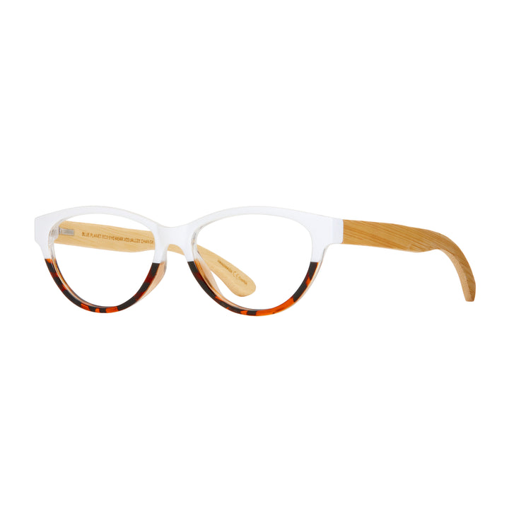 BP20147 - Lucia - White To Amber Tortoise / Natural Bamboo / Premium Reader Lens